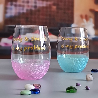 Customized Glitter Stemless Wine Glass Shining Sands Wine Glass For Party