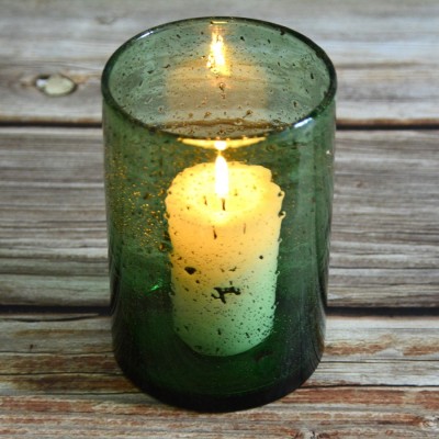 DAXI Antique Mint Green Colored Glass Candle Jar Home Decoration Glass Pillar Candle Holder Votive Glass