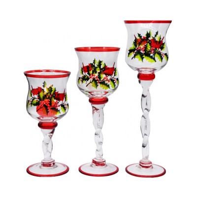 Customized handpainted long stem glas candle holder set of 3 tall candle holders