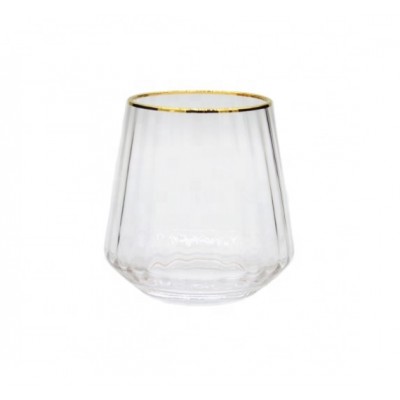 Embossed Stemless Wine Glass Popular Tumbler Glass Handblown Golden Wine Glasses