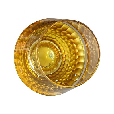 Wholesale Hand Cut Gold Honeycomb Wine Glass Engraved Diamond Stemless Wine Glass