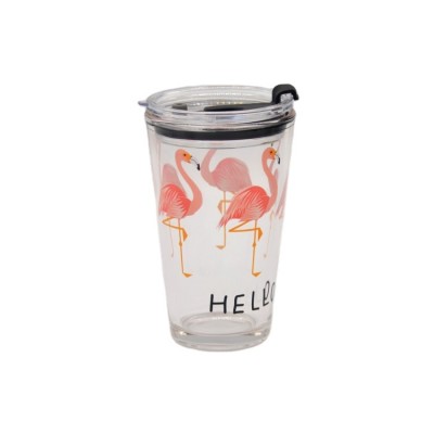 Hot Sale Flamingo Juice Water Glass Cup with Lid And Straw Cocktail Drinking Glass Cup