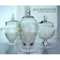 Hand made Set of 3 glass apothecary jars for sale