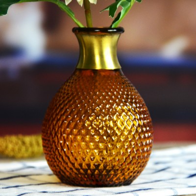 Real Color Glass Vase Amber Diamond Flower Vase Decorative Glass Vase For Home Decoration