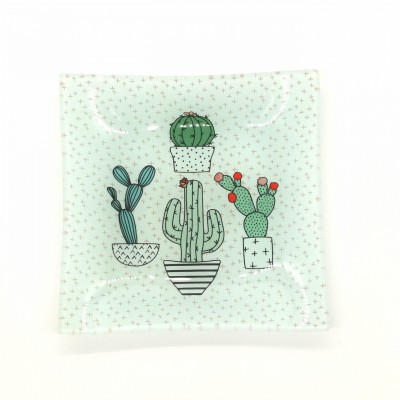 Ins Cactus Tempered Square Glass Plate Food Glass Dish