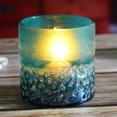 Mexico Sky Blue Colored  Glass Candle Jar Decorative Glass Candle Holders For Wedding