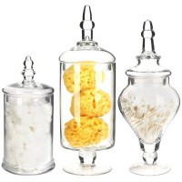 Handmade Classic Set Of 3 Glass Flower Jar Glass Storage Cookie Jars